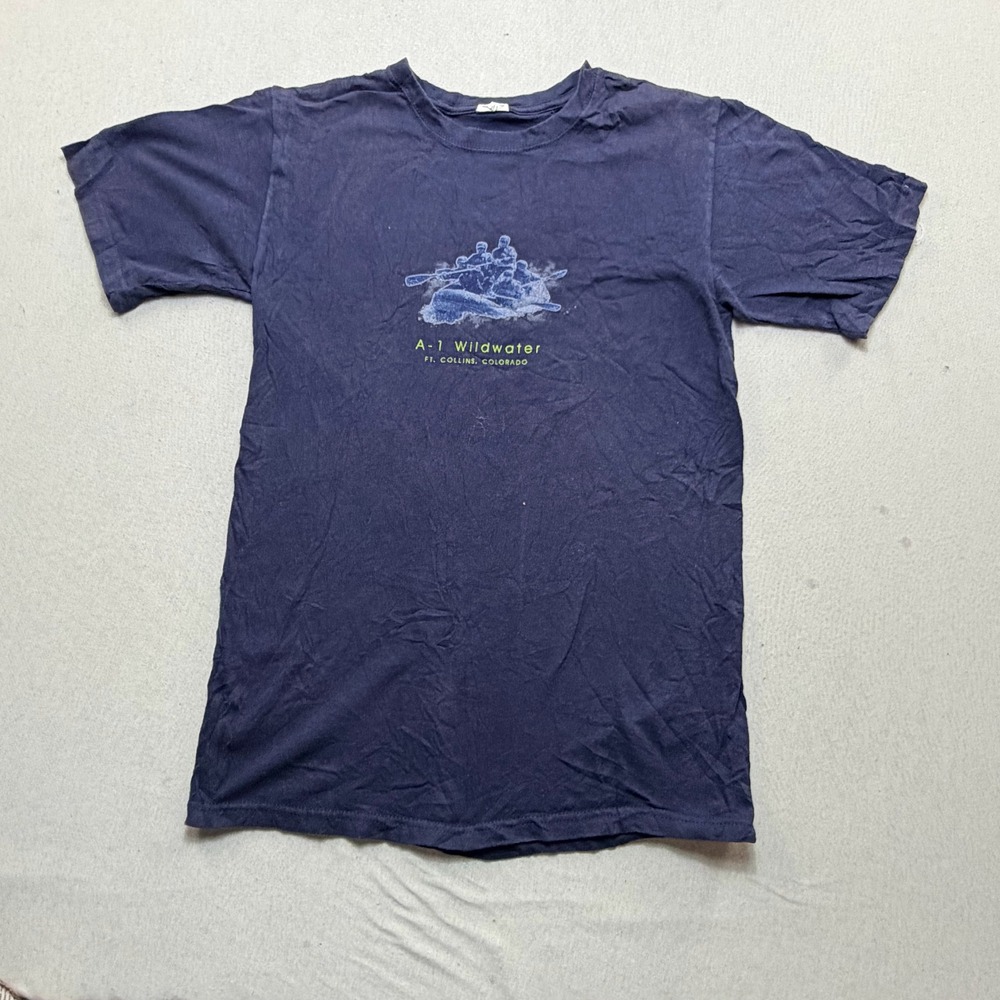 Anvil Graphic Tee Mens Small Navy Blue Excellent A-1 Wildwater Rafting Funny